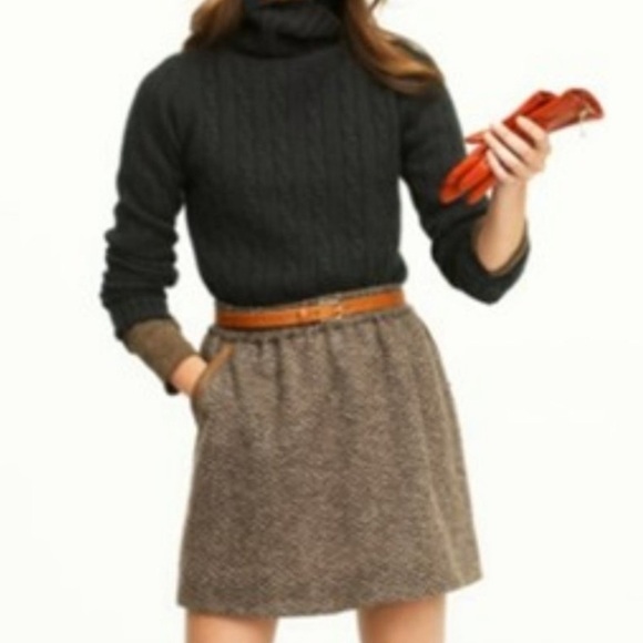 J Crew Women Skirt 0 Brown Herringbone Mini Wool Blend Pockets Stretch Old Money - Picture 1 of 9